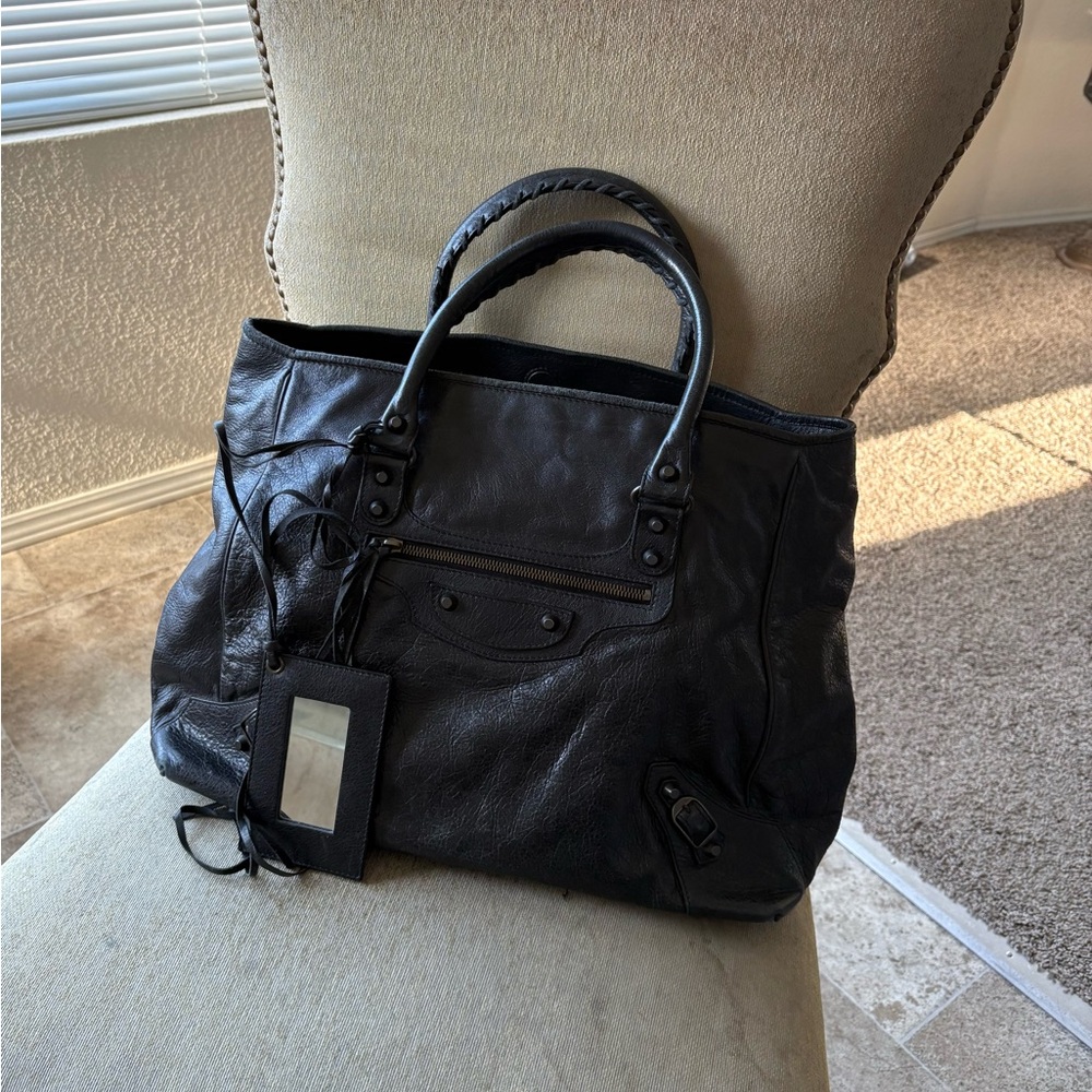 Balenciaga Sunday Black Leather Tote